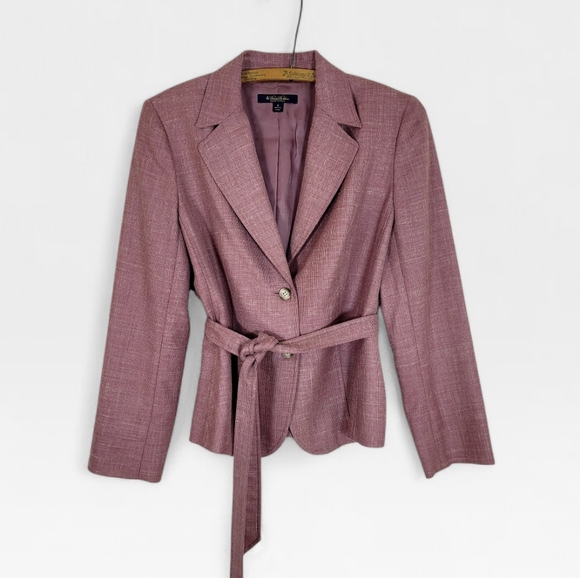 BROOKS BROTHERS Italian Woven Linen Blend Heather Mauve Belted Blazer Size 8